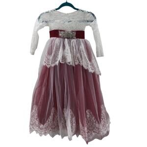 FLOWER GIRL PARTY DRESS 6-7 Y white red embellished lace beaded wedding NEW B121